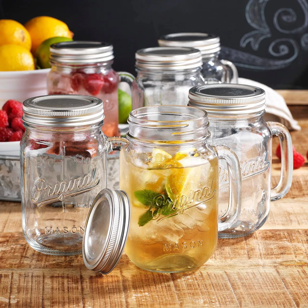 Thick-walled clear glass jars with flat rims for boiling sanitization and sealing